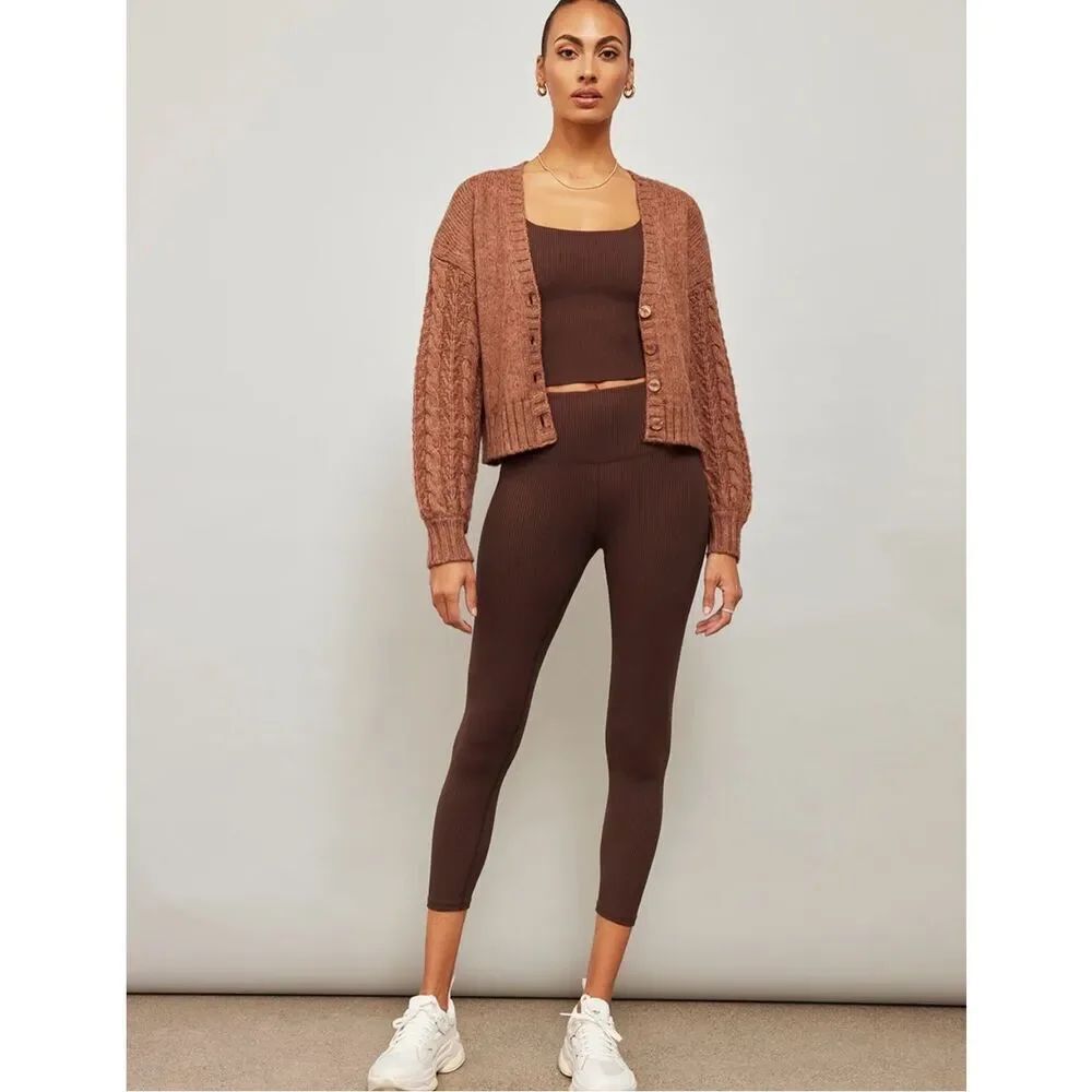 Carbon38 Cable Knit Mushroom Brown Chunky Cardigan Sz XL NWT